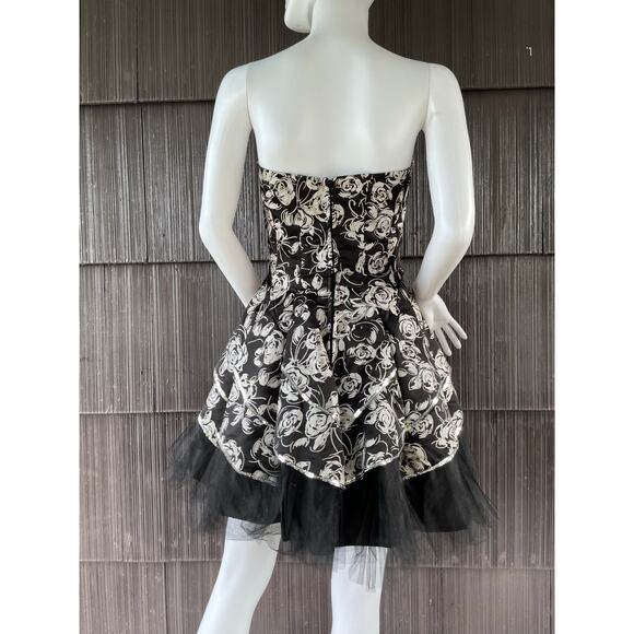 🔥Y2K Romantic Rose Print Sequin Tulle Strapless Goth Fairy Peplum Party Dress - Picture 6 of 16